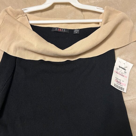 Cyrus Black and Beige Sleeveless  NWT Stretch Droop Neckline Top - Picture 5 of 7